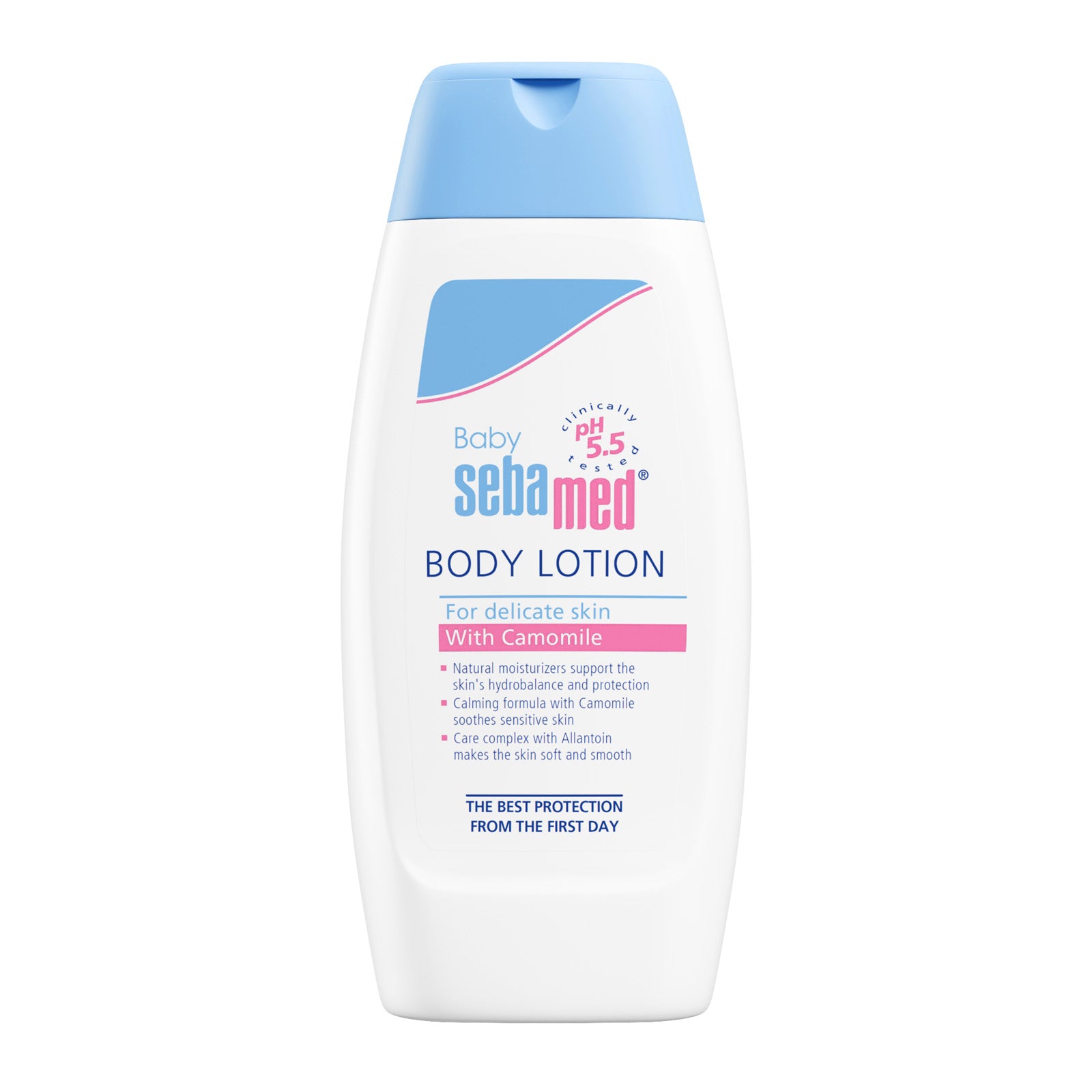 Setamed baby body lotion bottle on a white background