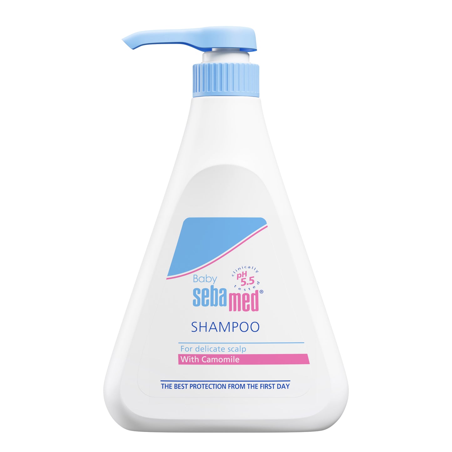 Sebamed baby shampoo 500ml bottle on a white background