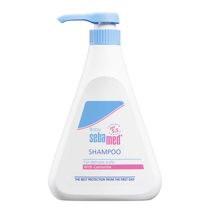Sebamed baby shampoo 500ml bottle on a white background