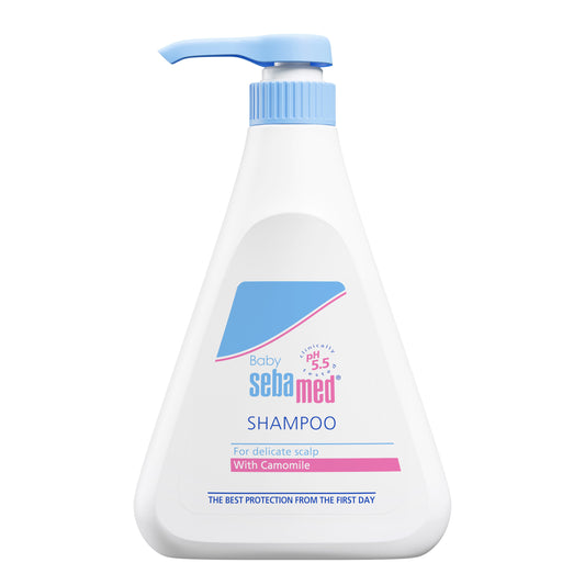 Sebamed baby shampoo 500ml bottle on a white background