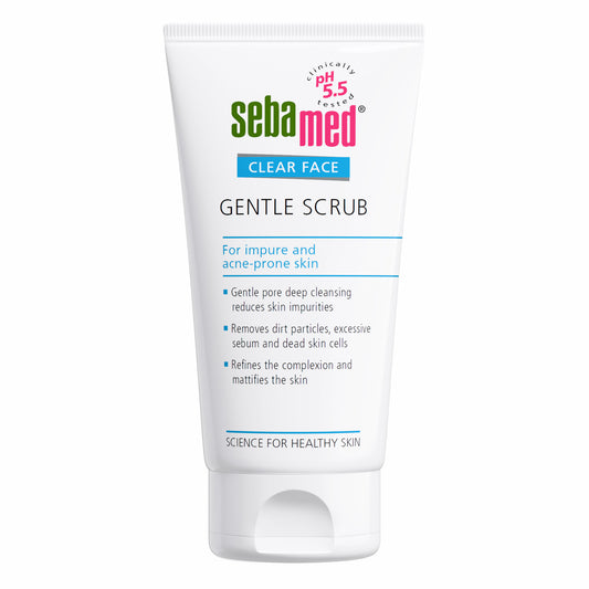 A tube of Sebamed  Clear Face Gentle Scrub on a white background