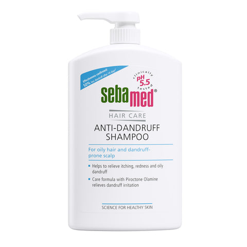 1000ml Bottle of Sebamed Anti-Dandruff Shampoo - for oily hair and dandruff prone scalp - on a white background