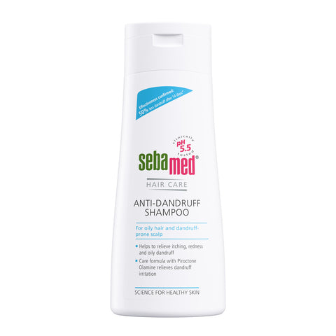 200ml Bottle of Sebamed Anti-Dandruff Shampoo - for oily hair and dandruff prone scalp - on a white background