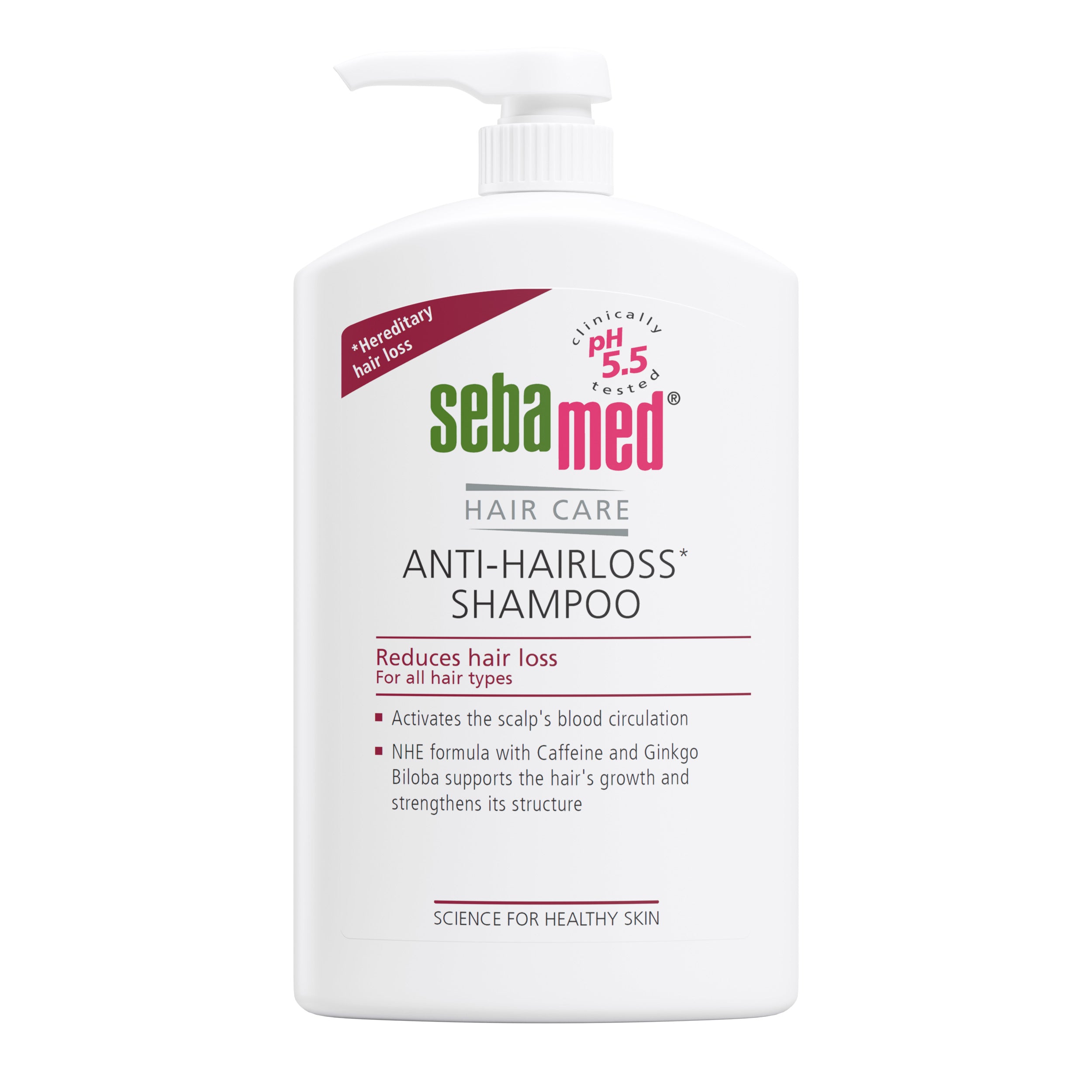 1000ml Bottle of Sebamed Anti-Hairloss Shampoo - reduces hair loss - on a white background