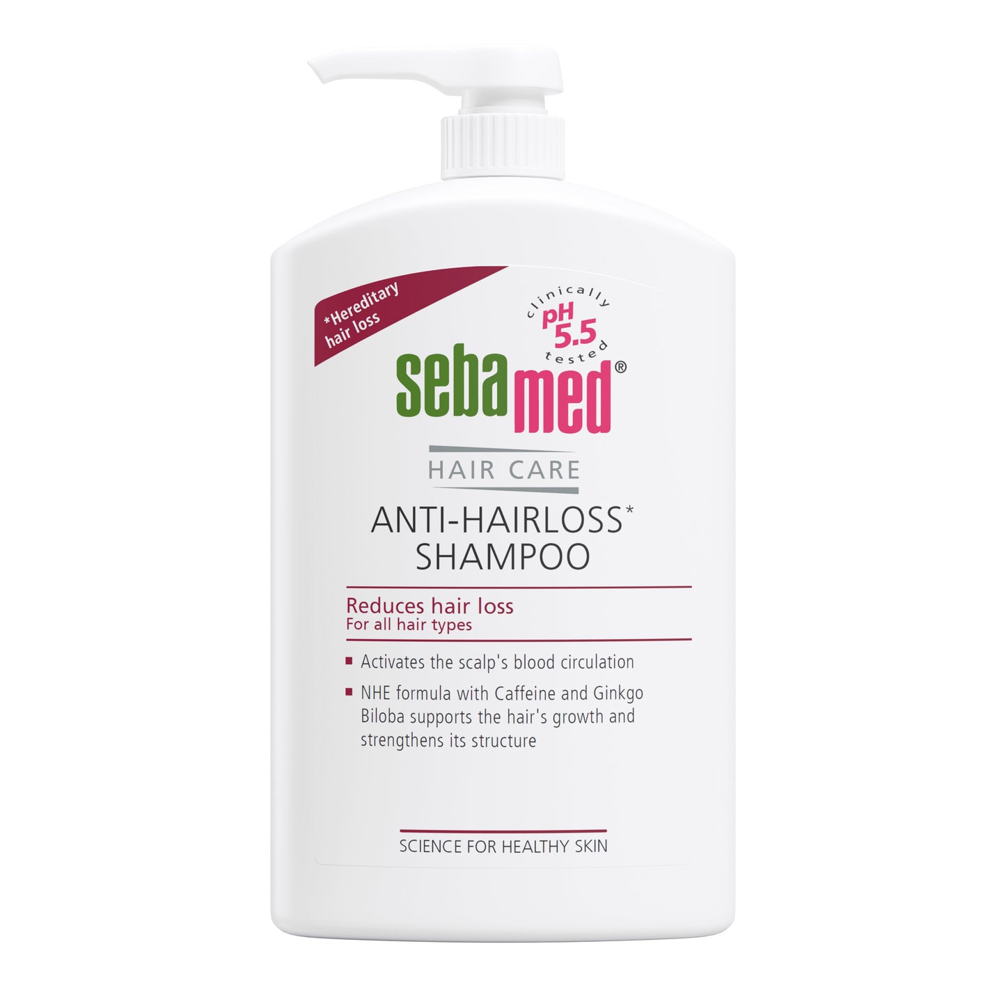 1000ml Bottle of Sebamed Anti-Hairloss Shampoo - reduces hair loss - on a white background