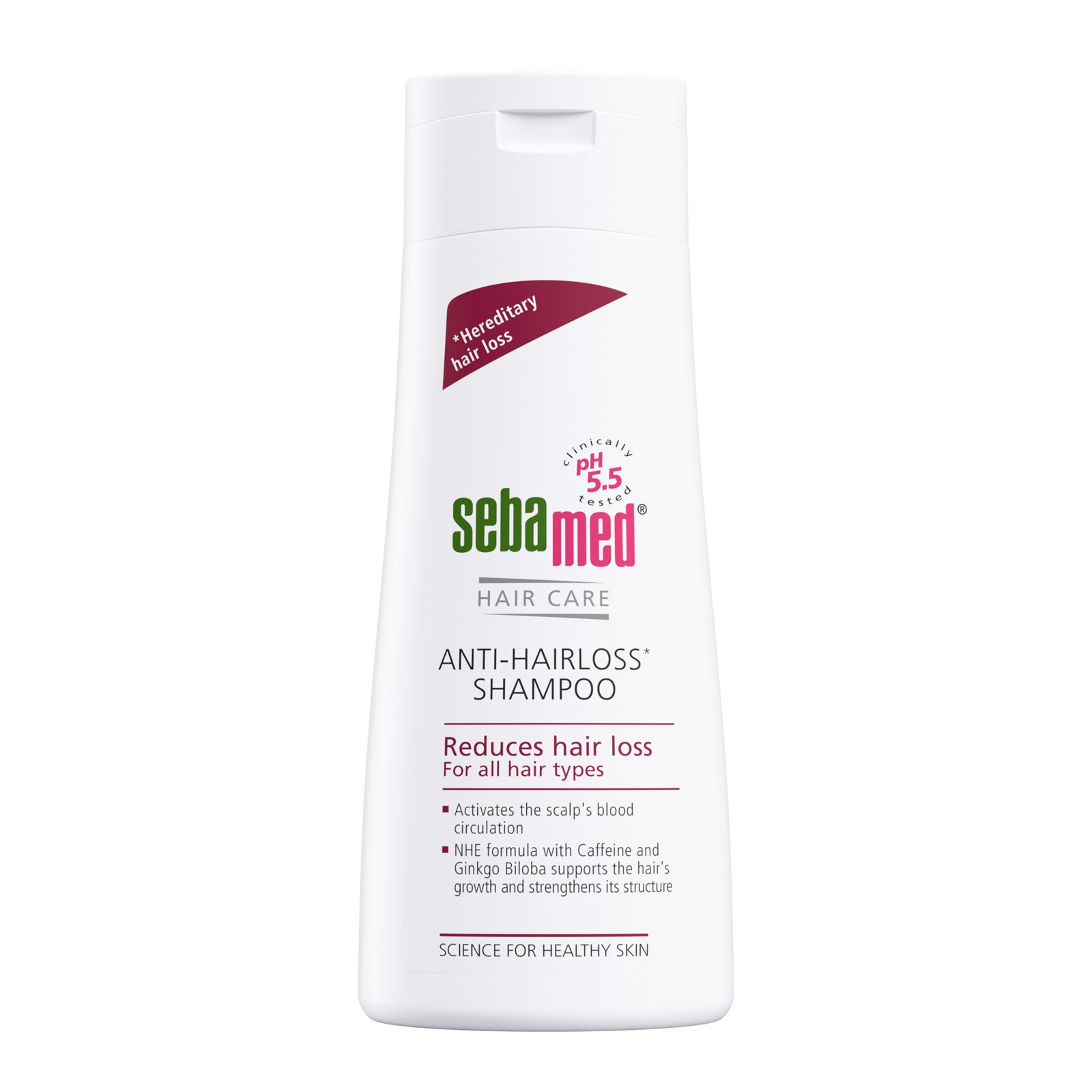 200ml Bottle of Sebamed Anti-Hairloss Shampoo - reduces hair loss - on a white background