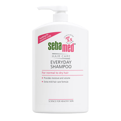 1000ml Bottle of Sebamed Everyday Shampoo for normal or dry hair on a white background