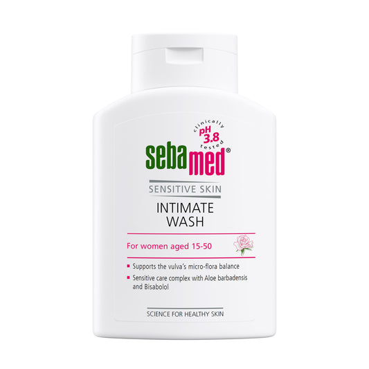 Sebamed sensitive skin intimate wash 200ml bottle on a white background