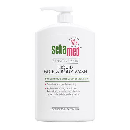 1000ml bottle of Sebamed Liquid Face and Body Wash for sensitive skin on a white background