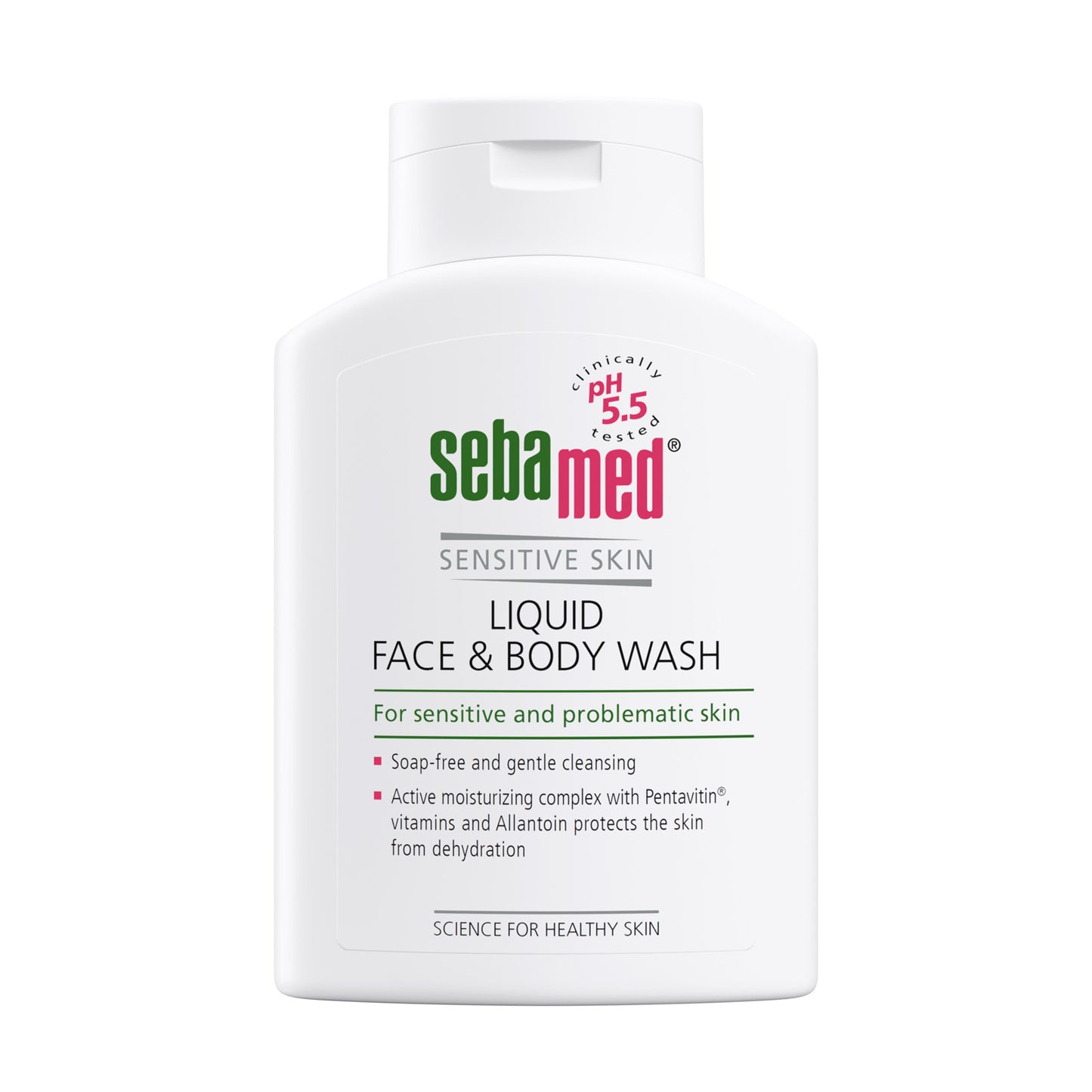 200ml bottle of Sebamed Liquid Face and Body Wash for sensitive skin on a white background