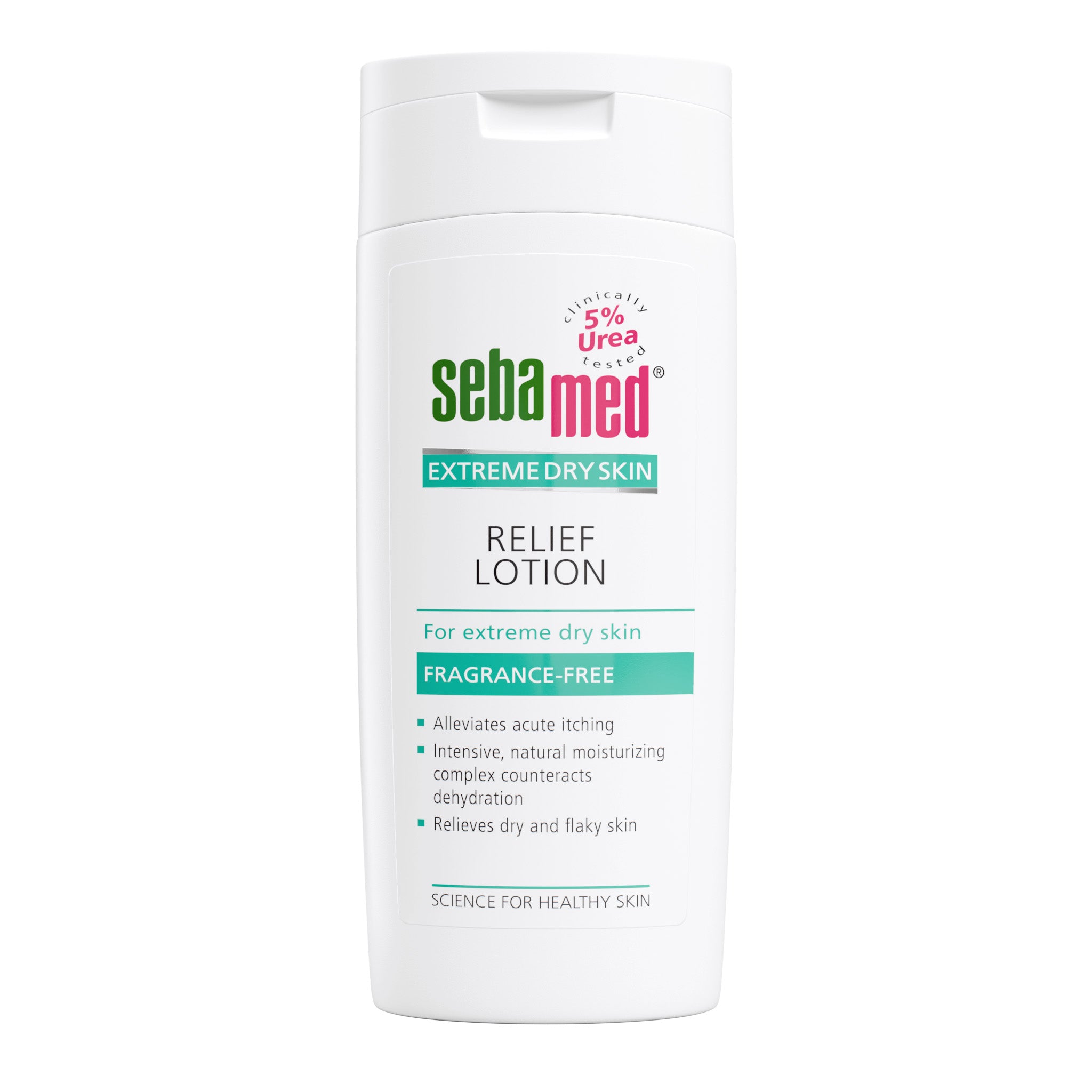 Sebamed repair lotion bottle on a white background
